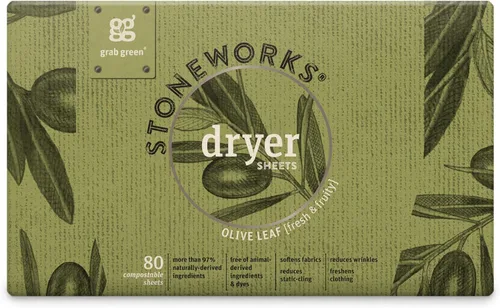 Vista 15 de Grab Green Stoneworks - Hojas compostables para secadora, aroma de rama de abedul, 80 unidades, suavizante de ropa a base de plantas y minerales que