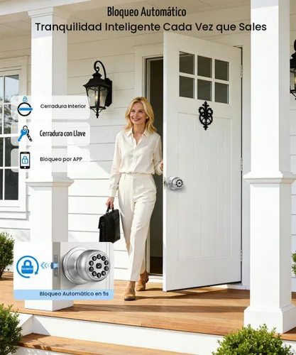 Vista 5 de KLLOQUE Smart Door Lock,Smart Keypad Door Knob with Lock,Bright Silver