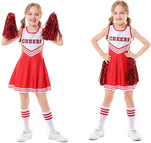 Vista 4 de Disfraces de animadora para niñas, vestidos de animadora, uniforme de animación, pompones