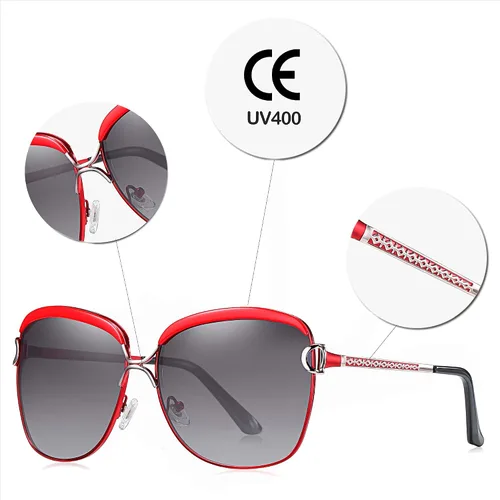 Vista 6 de Barcur Gafas de sol polarizadas para mujer, estilo de lujo, marco de gran tamaño, lente de gradiente grande