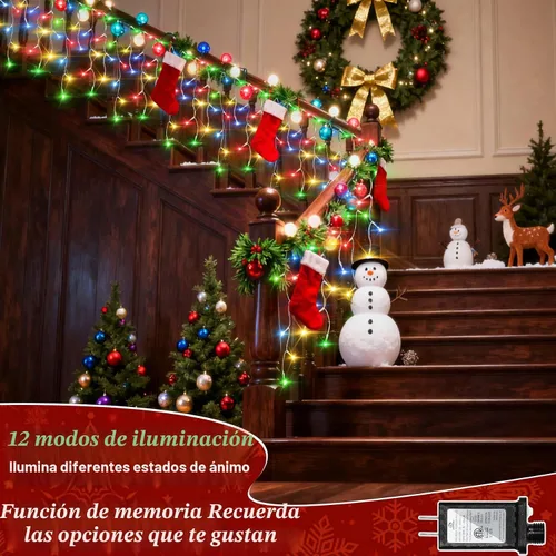 Vista 3 de Luces de carámbano de Navidad para exteriores, 60 pies, 612 luces LED, multicolor