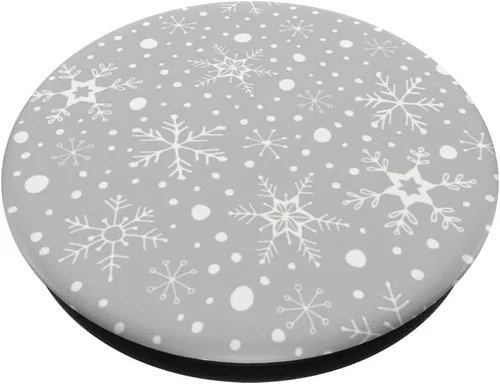 Vista 2 de Patrón de copos de nieve grises para invierno, Navidad, vacaciones, nieve, PopSockets intercambiables