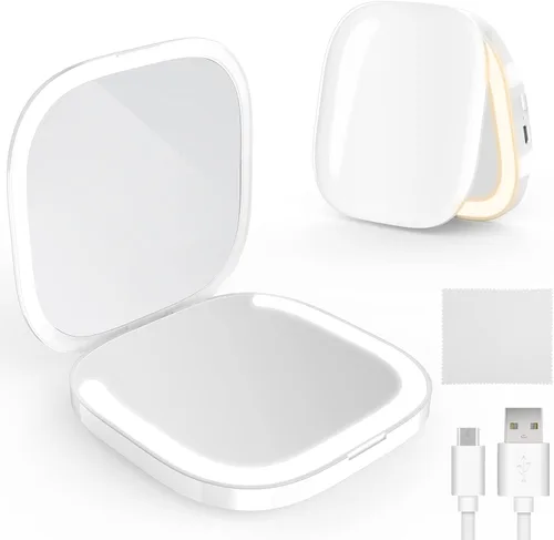 Vista 7 de MY BEAUTY LIGHT Espejo compacto brillante con luz de aumento recargable duradera 1X/3X, espejo de maquillaje de viaje de 3000K-6000K con luces