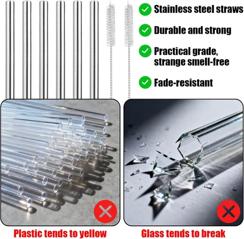 Vista 5 de 6 popotes de repuesto para Owala de 40 onzas, popote de acero inoxidable para botella de agua con 2 cepillos de limpieza compatibles con vaso Owala