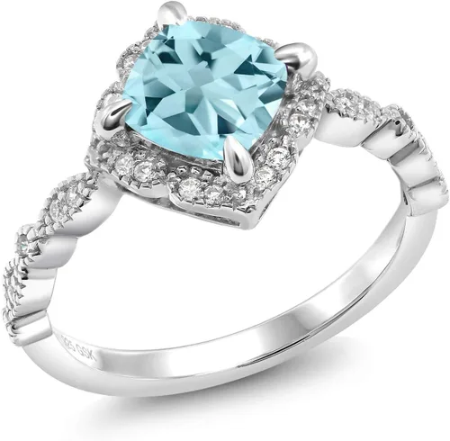 Vista 12 de Gem Stone King Anillo de compromiso solitario de moissanita blanca con piedra natal de corte cojín de 0.276 in para mujer, plata de ley 925