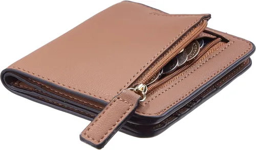 Vista 2 de Gostwo - Cartera compacta de piel genuina de lujo para mujer con bloqueo de RFID y ventana de identificación