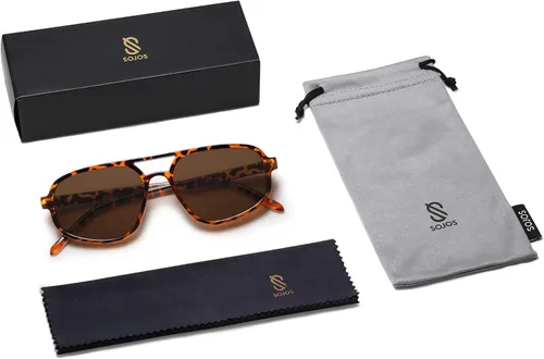 Vista 6 de SOJOS Gafas de sol de aviador para mujeres y hombres, retro, doble puente, modernas y ligeras, persianas de los años 90 SJ2247