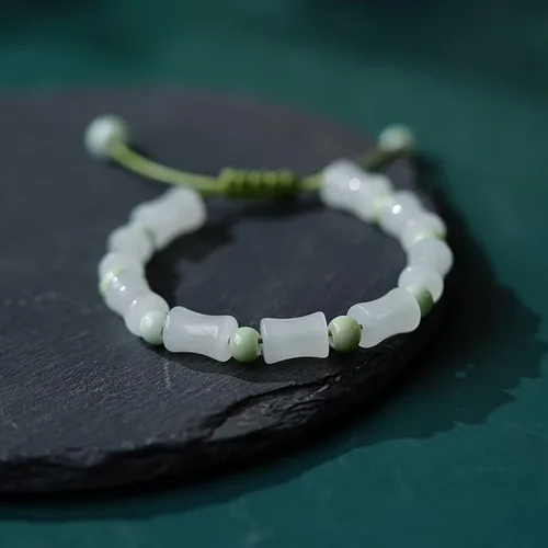 Vista 6 de Pulsera de bambú ajustable de cuerda de mano de piedra natural, pulsera de cuentas de piedra de moda para mujer, 3, Sin gemas.