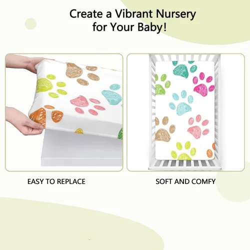 Vista 6 de Sábanas bajeras ajustables para cuna con temática de Dog Paws, sábanas portátiles para cuna, suaves y transpirables, sábanas para cuna de bebé