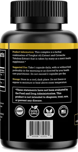 Vista 3 de Cistanche Tubulosa 200mg y Tongkat Ali 400mg (pureza máxima) Suministro de 2 meses