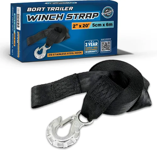 Vista 6 de WavesRx Correa de cabrestante de remolque de jet ski de 2"x12' con gancho de acero inoxidable y lazo de remolque de proa de conexión rápida Correa