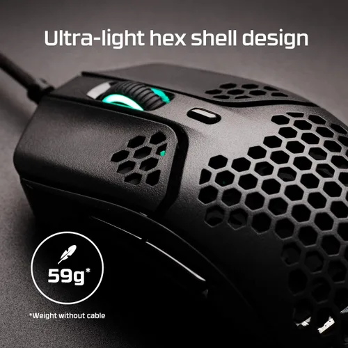 Vista 2 de HyperX Pulsefire Haste - Mouse para juegos - Ultraligero, 2.12oz, carcasa de panal de abeja, diseño hexagonal, cable USB HyperFlex, hasta 16000 DPI