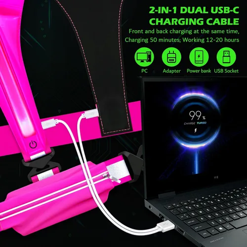 Vista 5 de Ylzzrs Chaleco reflectante LED para correr, chaleco de correr recargable por USB, soporte para teléfono para corredores, caminatas nocturnas, 6-11