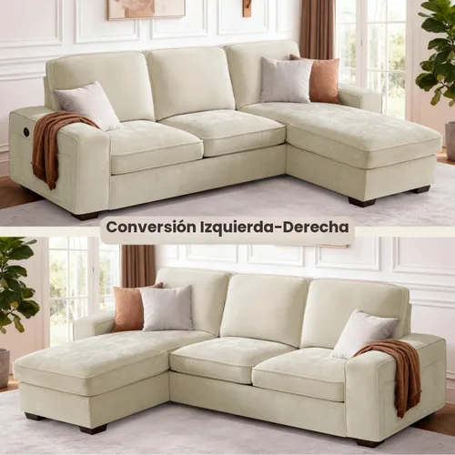 Vista 5 de PARKOL Sofá modular en forma de L de 97 pulgadas con almacenamiento, sofá con diván reversible, carga USB tipo C, tela de felpilla, fundas