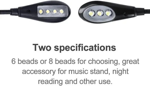 Vista 5 de Luz de soporte de música recargable, luz de lectura con clip de 8 LED, lámpara de libro de 3 niveles de brillo de protección ocular para orquesta