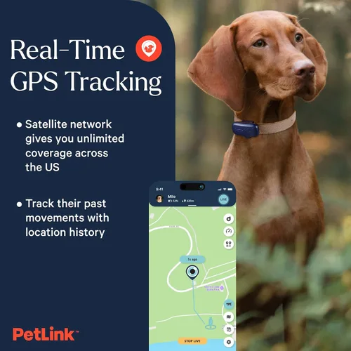 Vista 2 de PetLink Rastreador de perros GPS - Collar rastreador de mascotas en tiempo real - Rastreador GPS impermeable para perros con valla virtual