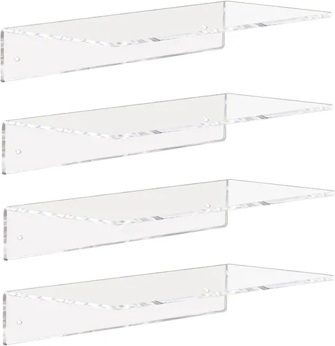 Vista 9 de Weiai Estantes acrílicos transparentes de 12 pulgadas, estante flotante montado en la pared para almacenamiento en la pared, juego de 2
