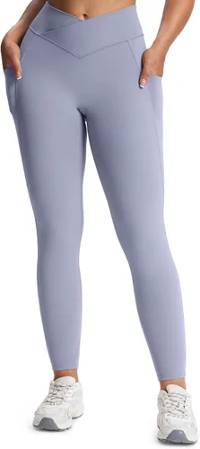Vista 86 de Aoxjox Trinity - Pantalones de yoga de cintura alta con bolsillos para mujer, control de abdomen, cintura cruzada, leggings de entrenamiento suaves