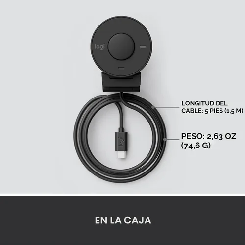 Vista 9 de Logitech Brio 301 Cámara Web Full HD con Obturador de Privacidad, Micrófono de Reducción de Ruido, USB-C, Certificada para Zoom, Microsoft Teams