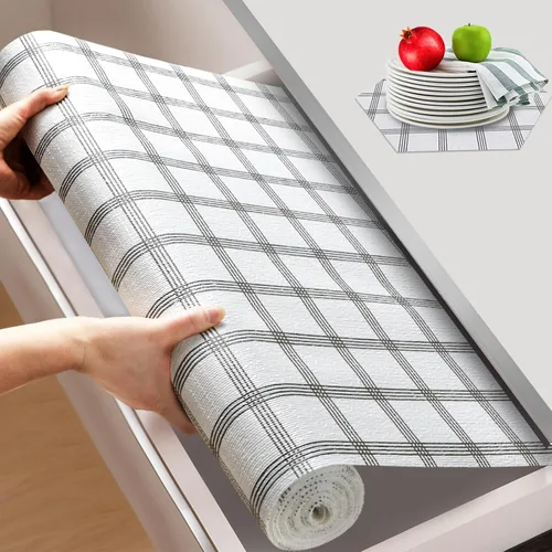 Vista 16 de Beautysaid Revestimiento de estante y cajón para armario de cocina, papel antideslizante no adhesivo, impermeable, lavable, grueso para tocador
