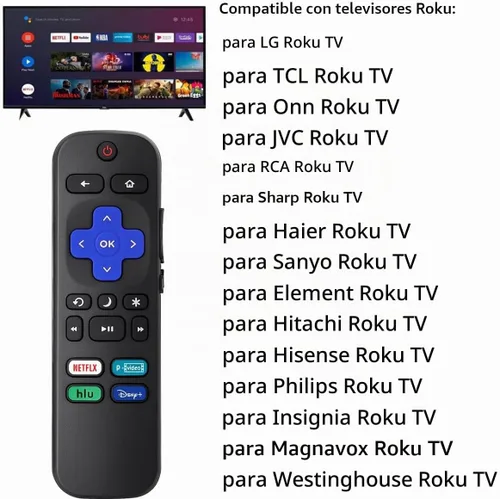 Vista 2 de 2 unidades de control remoto de repuesto compatibles con Roku TV, ajuste remoto universal para televisores inteligentes
