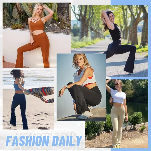 Vista 45 de TNNZEET Leggings acampanados negros para mujer, pantalones de yoga cruzados con bolsillos, corte de bota, leggings acampanados
