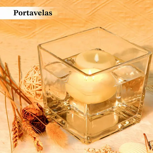 Vista 7 de Juego de 6 jarrones cuadrados de vidrio de 5 x 5 x 5 pulgadas, jarrones transparentes para centros de mesa, portavelas para eventos de fiesta