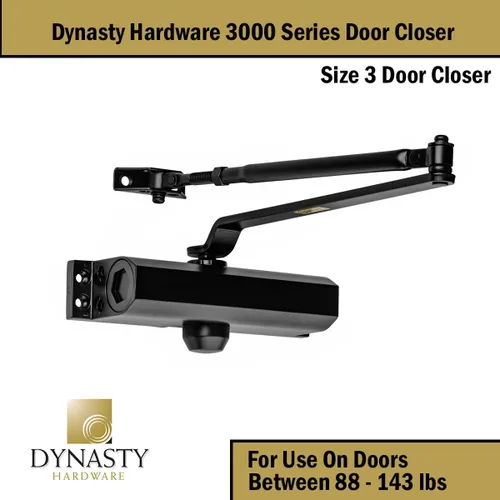 Vista 6 de Cierrapuertas Dynasty Hardware, Cierrapuertas Hidráulico Comercial, Auto-Cierre, Resorte Tamaño 3, Montaje en Superficie, Negro, Serie 3000