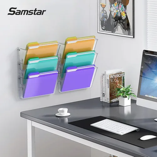 Vista 4 de samstar 6 Pack Clear Wall File Holder, Wall Mount Acrylic File Organizer Hanging Wall Pocket Mail Magazines Organizer for Office,Home