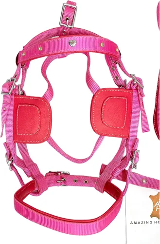 Vista 4 de Arnés de conducción de nailon unisex en color rosa para carro de caballo individual rosa (Cob)
