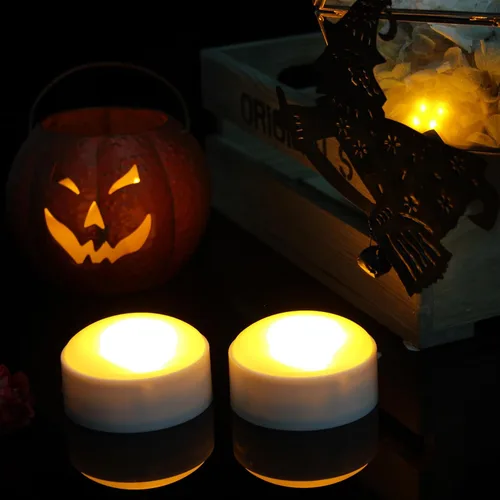 Vista 3 de Farol de calabaza LED de Halloween con control remoto y temporizador, vela eléctrica parpadeante de plástico realista brillante sin llama