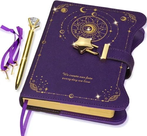 Vista 18 de Hoci Poci Agenda con candado y llaves para niñas, ideas de regalo para niñas, diario de 360 páginas con bordes dorados para mujeres, cuaderno