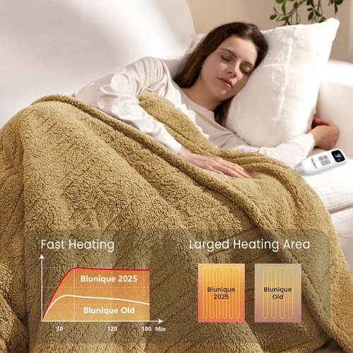 Vista 3 de Heated Blanket Electric Blanket Queen - Fast Heating Blanket Throw Dual Control Double Sided Sherpa with 10 Heating Levels & 2-10 Hours Auto Off