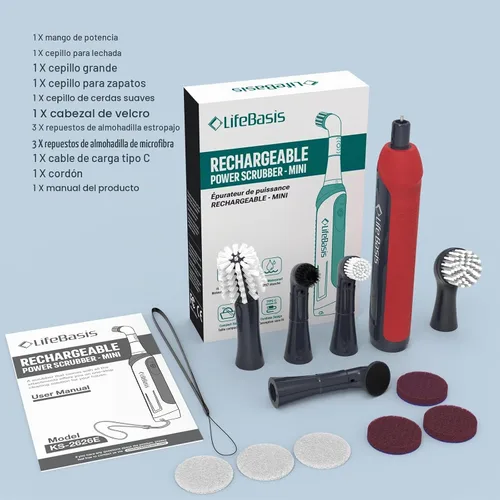 Vista 9 de LifeBasis Kit de Cepillo Restregador Eléctrico Recargable de 11 Piezas, Cepillo de Limpieza Eléctrico Inalámbrico, IPX7 Impermeable, Cepillo