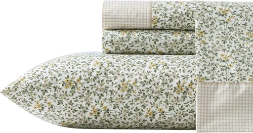 Vista 31 de Laura Ashley - Juego de sábanas individual, ropa de cama de percal de algodón fresca y suave con bolsillos profundos, ligera para comodidad durante