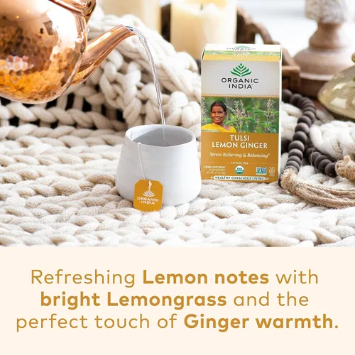 Vista 3 de Organic India - Té orgánico de Tulsi, té de hierbas, 18 bolsas de infusión. paquete de 6