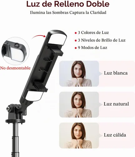 Vista 4 de ASHINER - Trípode de teléfono con control remoto, soporte portátil de 69 pulgadas para grabación, soporte extensible para teléfono celular con luz