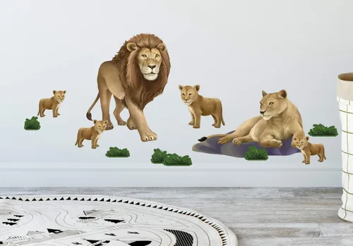 Vista 6 de Calcomanías de pared de animales de la selva para habitaciones de niños, idea de decoración de safari, león, gorila, koala, panda, calcomanías
