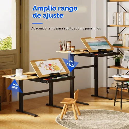 Vista 10 de FLEXISPOT Mesa de dibujo eléctrica de altura ajustable de 47.2 x 23.6 pulgadas, escritorio de dibujo de pie con parte superior extensible, estación