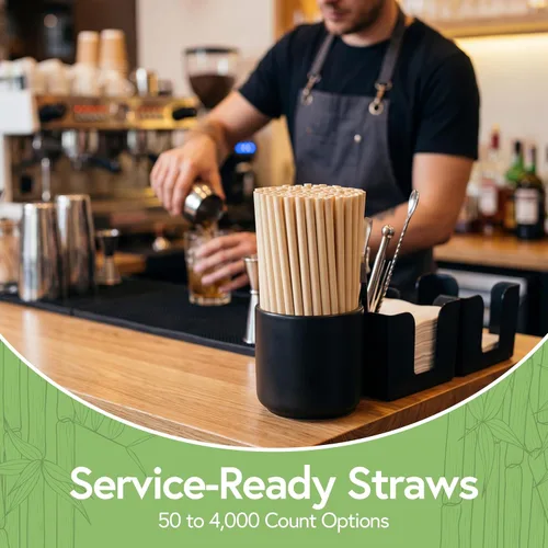 Vista 2 de Jenvita Pajitas biodegradables de polvo de bambú (paquete de 50) – Pajitas compostables de 7.88 pulgadas envueltas individualmente 100%