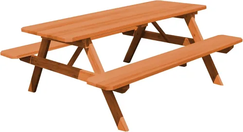 Vista 7 de Furniture Barn USA Mesa de picnic de cedro de 4 pies con bancos adjuntos, tinte de cedro mancha de cedro
