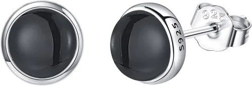 Vista 15 de Larimar/Aguamarina/Lapislázuli/Ágata de Musgo/Amatista/Turquesa/Ónix/Ojo de Tigre/Piedra de Luna/Labradorita/Cuarzo Rosa Aretes de Botón de Plata