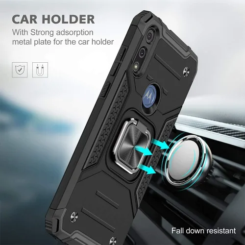 Vista 6 de HNHYGETE Funda para teléfono Moto E, Motorola E con protector de pantalla HD, a prueba de golpes, resistente a los golpes, con anillo de rotación