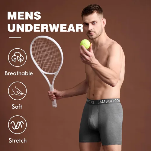 Vista 2 de BAMBOO COOL Calzoncillos tipo bóxer ultra ComfortSoft para hombre, absorben la humedad y son transpirables, no se suben con bragueta, paquete
