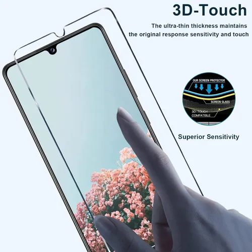 Vista 5 de Protector de pantalla diseñado para Samsung Galaxy A42 + protector de lente de cámara, fácil instalación, sin burbujas, transparente HD, vidrio