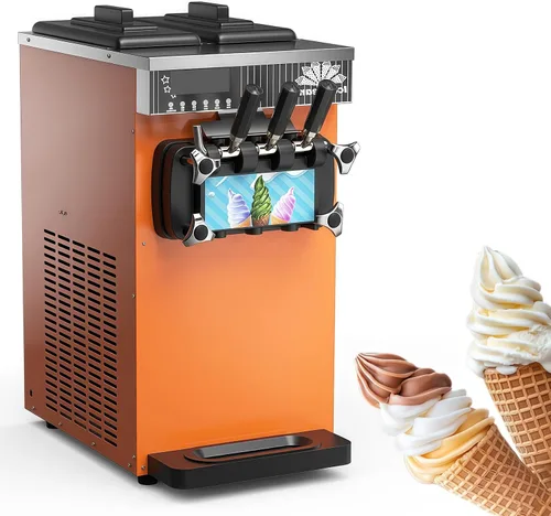 Vista 9 de Máquina de helado comercial, máquina de helado de servicio suave comercial de 3 cabezales, rendimiento de 15-21L/H, con tolva doble de 3.5 L* 2