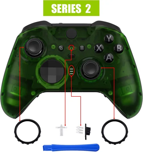 Vista 4 de eXtremeRate Cubierta frontal de repuesto verde transparente para Xbox One Elite Controller Series 2 (modelo 1797), carcasa frontal personalizada