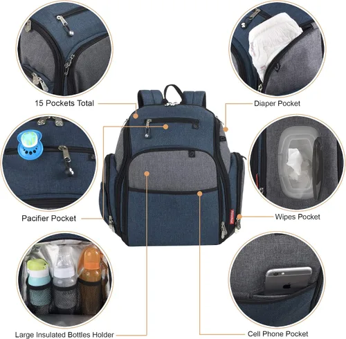 Vista 5 de Fisher-Price Fastfinder - Juego de 3 bolsas de pañales para mamás y papás con cambiador y bolsillo para toallitas (azul)