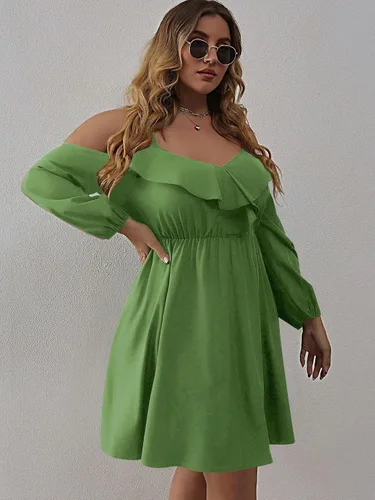 Vista 4 de WDIRARA Vestido acampanado con hombros descubiertos y mangas obispas, talla grande, para mujer