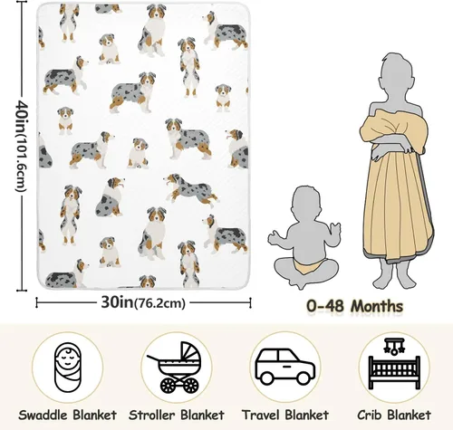 Vista 3 de Ollabaky Manta de algodón de perro pastor australiano para niños y niñas, manta de algodón para cuna, cochecito de bebé, manta de recepción unisex